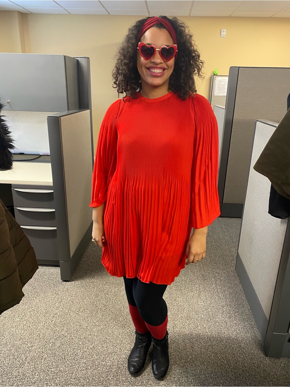 Zara Red Pleated Long-Sleeve Mini Dress - Picture 8 of 8
